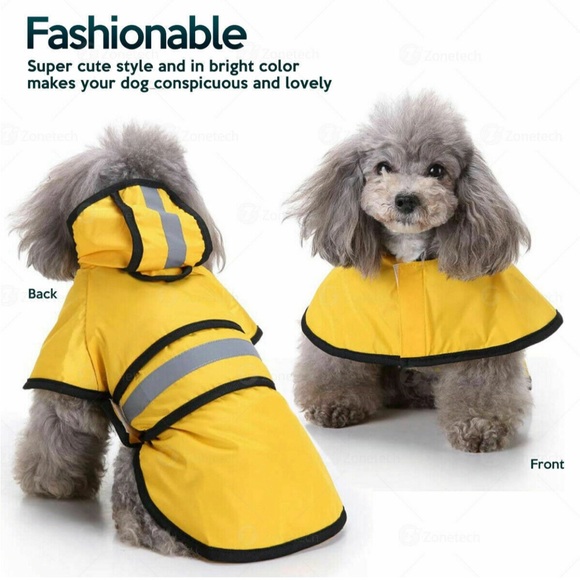 Zone Tech Dog Waterproof Raincoat w/ Hood & Reflective Stripe MEDIUM - Picture 3 of 5